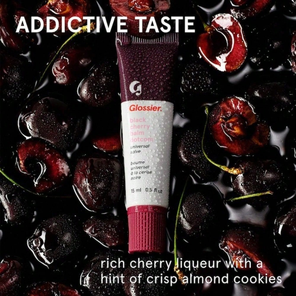 Black Cherry - deep burgundy red  Glossier  Balm Dotcom Lip Balm and Skin Salve  Graduation Birthday Holiday Summer Fall Autumn Y2K Fancy Fashion Women Brand Makeup Cosmetic Beauty Party Beach Travel Camping Outdoors School Campus Trip Festivals Decor Gif